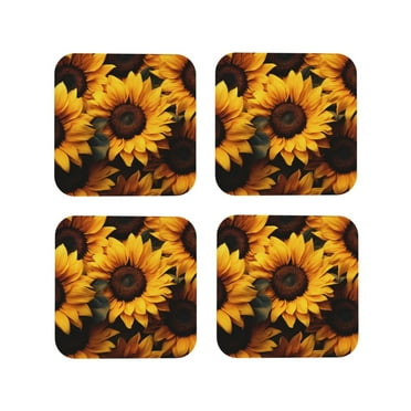 Coasters Set of 4 - Vibrant Sunflower Blooms Drink Coasters for Tabletop Protection Leather Coasters for Living Room Decor and Housewarming Gift Square