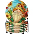 thumbnail image 1 of Coasters Set of 6, Gnome with Sunflowers Truck Coasters with Holder Cotton Woven Drink Coasters Set Cup Coasters for Coffee Table Coasters for Drinks Absorbent Home Decor Aesthetic, 1 of 7