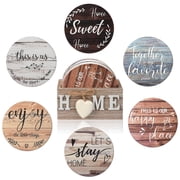Coasters Set of 6 House, House Warming Gifts for Home Decoration, Wooden Farmhouse Drink Coasters with Holder, Coasters for Kitchen Coffee Table Decor, 4''Classic Farmhouse