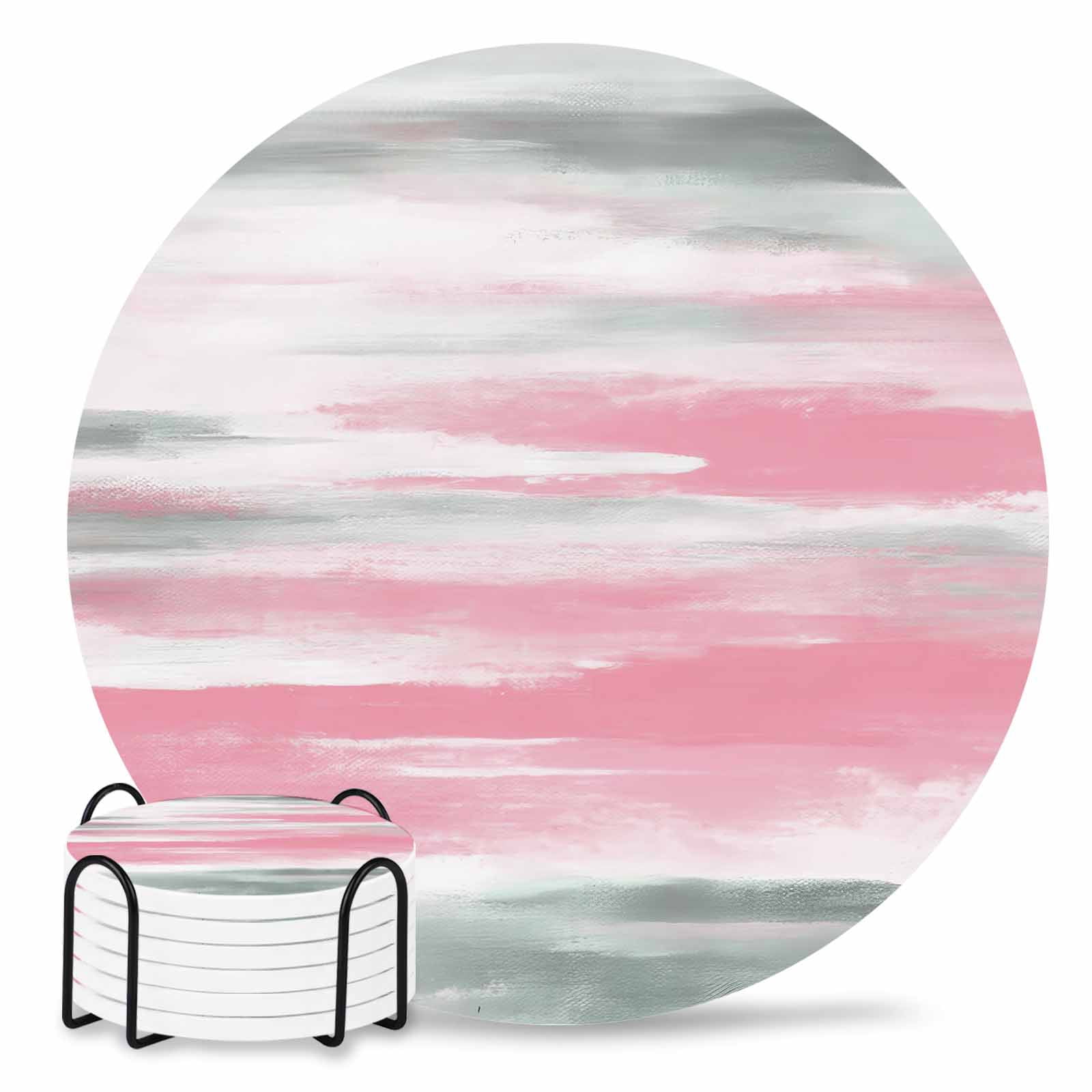 Coasters Set of 6 Pink Grey Paint Drink Coasters with Holder Absorbent ...
