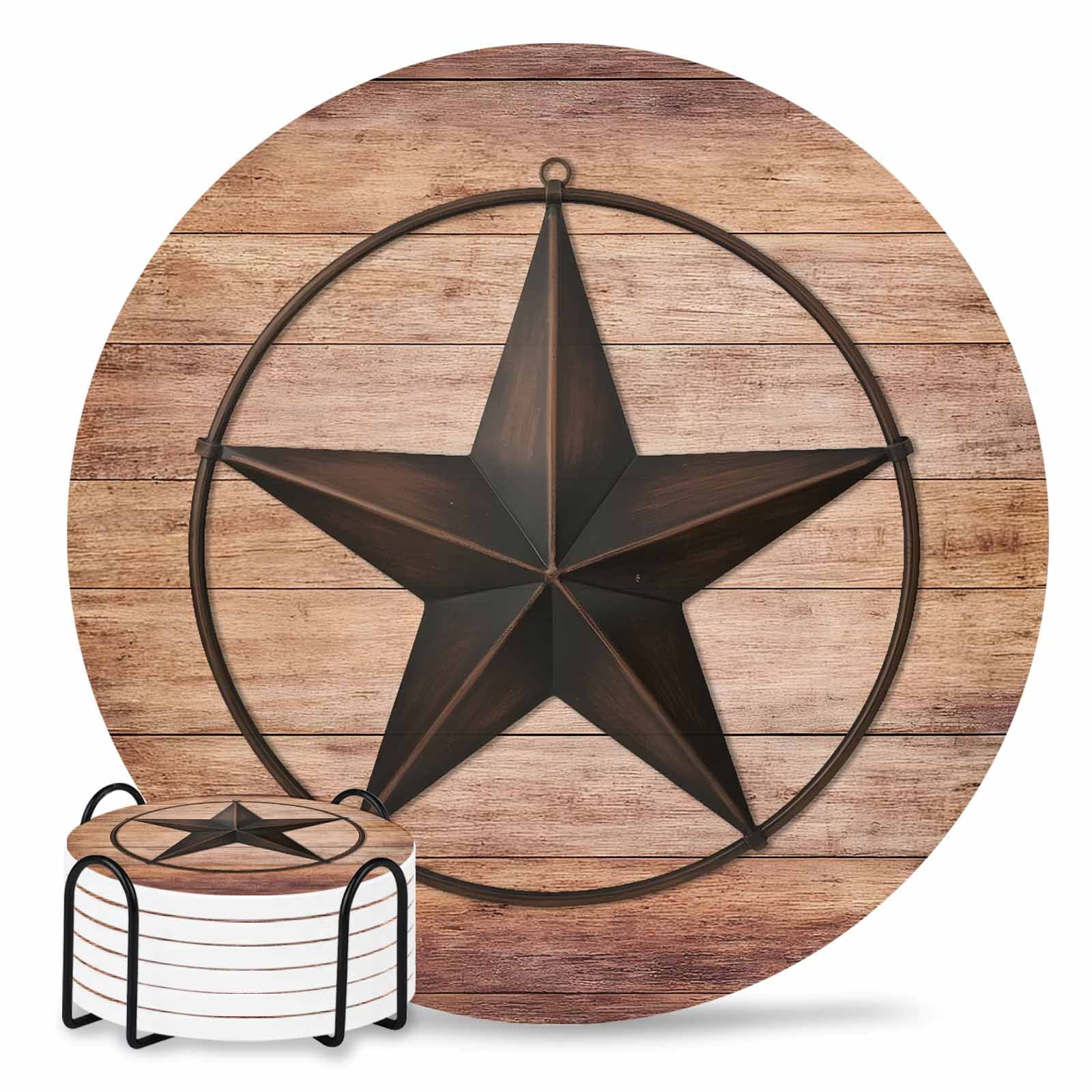 Coasters Set of 6 Western Texas Star Barn Drink Coasters with Holder ...