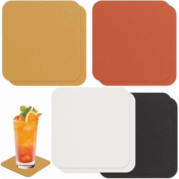 Coasters Set of 8 4 Colors 3.54x3.54 Inch Leather Coasters for Drinks Square Coaster Coffee Bar Dining Drink Coaster Cup Mats Tabletop Protection for Desk Kitchen Dining Office Table Making DIY