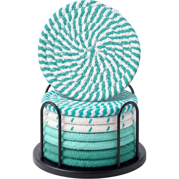 Coasters Set of 8 for Drinks, 4 Inch Large Coasters for Coffee Table, Tabletop Protection for Hot & Cold Drinks, Versatile Coasters for Home Decor, Non-Slip & Easy to Clean, Green