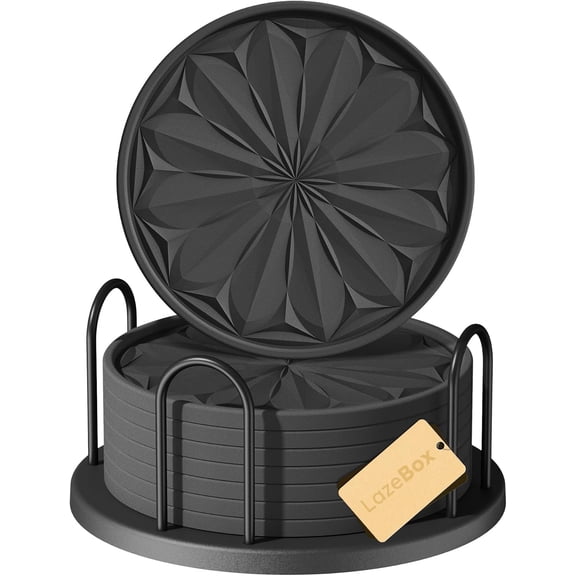 Coasters Set of 8 for Drinks, 4 Inch Large Coasters for Coffee Table, Tabletop Protection for Hot & Cold Drinks, Versatile Coasters for Home Decor, Non-Slip & Easy to Clean, Matte Black