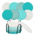 thumbnail image 1 of Coasters Set of 8 for Drinks, Beer, Coffee, Cotton Woven ,Absorbent Coaster with Holder, Boho Coasters for Home Decor Tabletop Protection Suitable for Kinds of Cups, Coffee,4.33 inch,Turquoise., 1 of 7