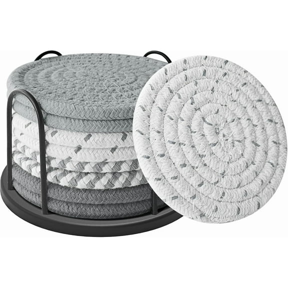 Coasters Set Of 8 For Drinks, Beer, Coffee, Cotton Woven 4 Colors Absorbent