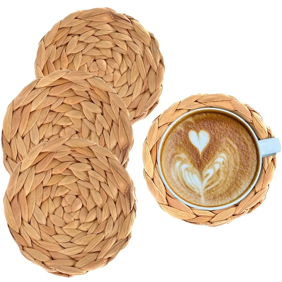 Coasters Set of 4, Water Hyacinth Coasters, Coasters for Drinks,Natural Wicker Drink Coasters, Weave Placemats Handmade for Coffee