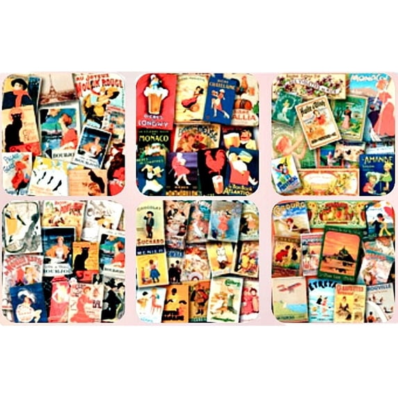 Coasters - Set of 6, Assorted Vintage French Ads, Cork Backed