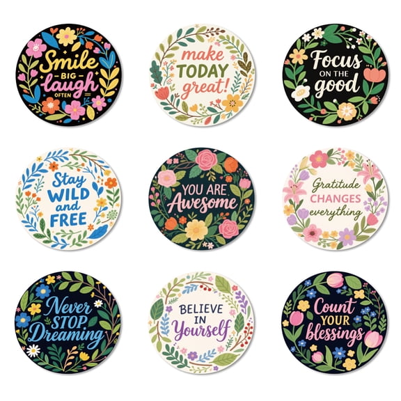 Coasters Set of 9 Flower and Inspirational Quotes Pattern Colorful Wooden Coasters Bulk Round Housewarming Gift