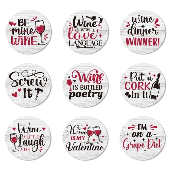Coasters Set of 9 Funny Wine Sayings Pattern Colorful Wooden Coasters Bulk Round Housewarming Gift