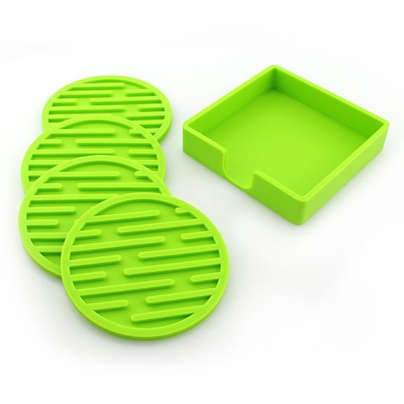 Coasters for Drink, Silicone Coasters 4 Pcs per Set with Holder, Non-Slip Cup Coasters Fits Any Size of Drinking Glasse and Table Type