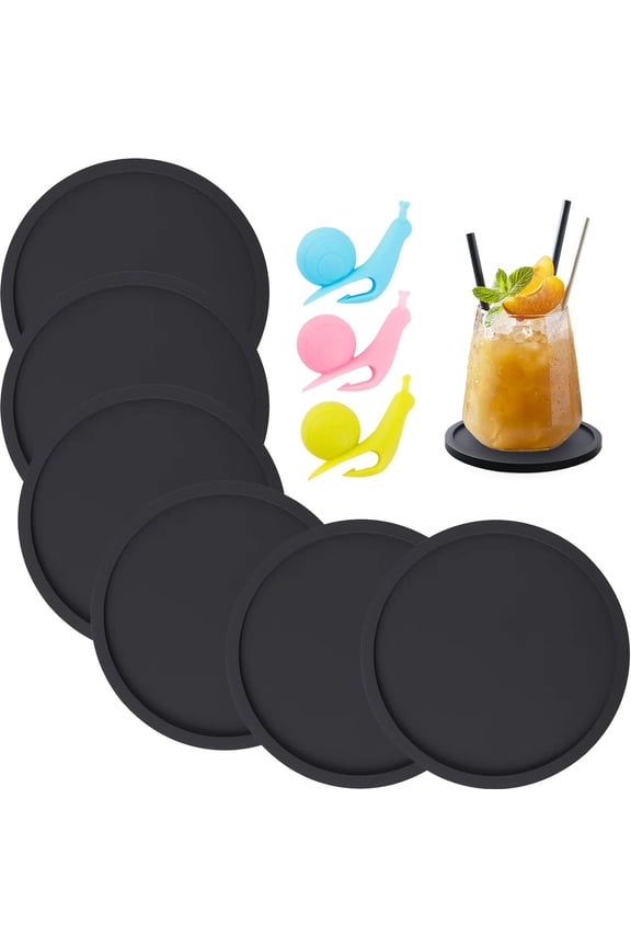 Coasters for Drinks Absorbent, Silicone Drink Coasters Set of 6,Heat Resistant Waterproof Large Coffee Table Rubber Coaster