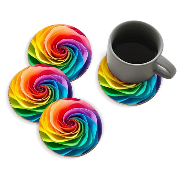 Coasters for Drinks Bar Beer,Set of 4 ,Round Wooden Housewarming Gift,Abstract Colorful Rainbow Spiral Background With Copy Space