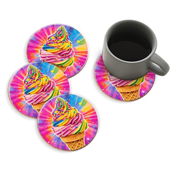 Coasters for Drinks Bar Beer,Set of 4 ,Round Wooden Housewarming Gift,Colorful Ice Cream Cone Design In The Style Of Pop Art