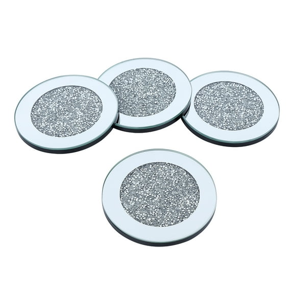 Coasters for Drinks Coffee Tea Cup Pads Table Mat with Coaster Holder for Home,Office,Kitchen,Bar,Bling Crystal Luxury Handmade Diamond (Round)