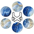 thumbnail image 1 of Coasters for Drinks with Holder Set of 6,Marble Ocean Style Absorbent Ceramic Coasters with Cork Base,No Scratched - blue, 1 of 7