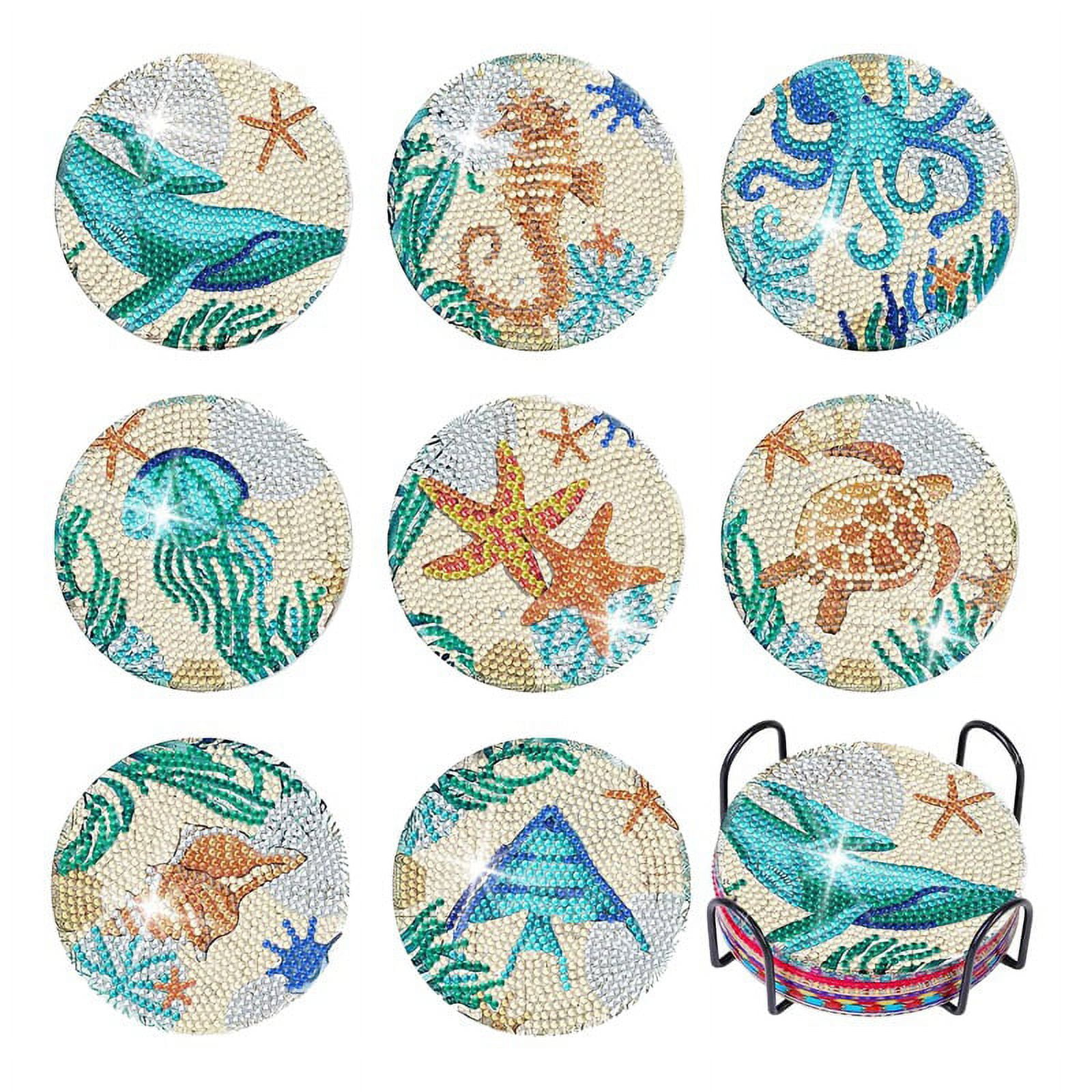 8 Pcs Diamond Painting Coasters with Holder, DIY Teal Marble Ocean Diamond  Art Coasters for Drinks Diamond Painting Kits for Beginners, Diamond Art