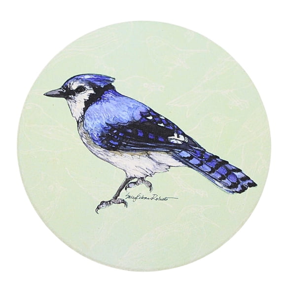 Coasterstone 4.25In Birds Single Tile Coaster, Sandstone, Sally Eckman Roberts Birds 9002303 Blue Jay