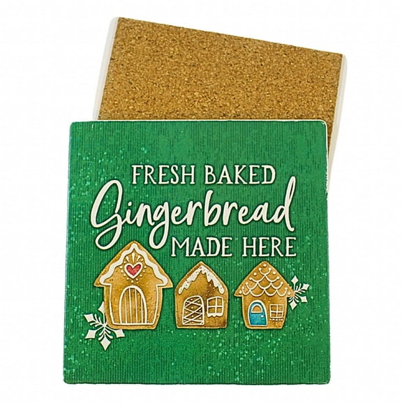 Coasterstone 4.25In Fresh Baked Gingerbread Coaster, Sandstone, Absorbent Cork Back Sq231290