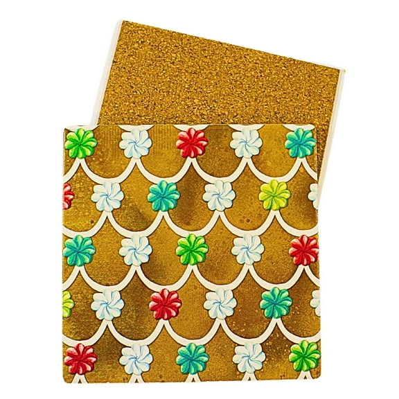Coasterstone 4.25In Gingerbread Rooftop Coaster, Sandstone, Christmas Scalloped Sq231293
