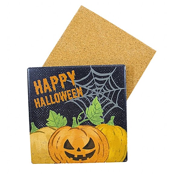 Coasterstone 4.25In Halloween Hauntings Tile Coaster, Sandstone, Ghosts Ghouls Spiders Haunted 9002296 Pumpkins