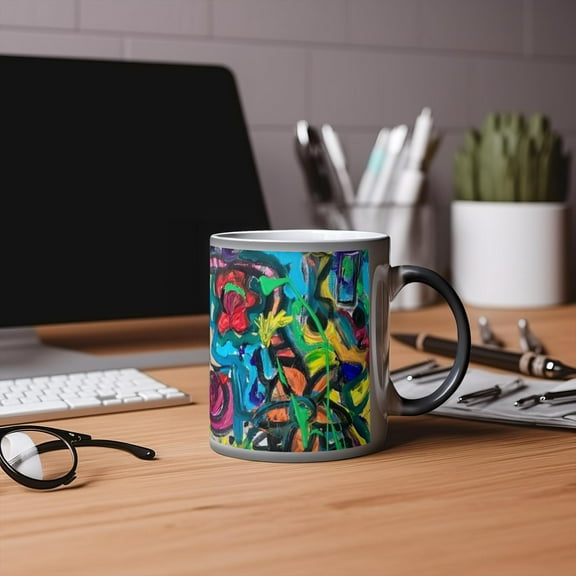 Motley Eye 11oz Color Changing Magic Coffee Mug | Heat-sensitive | Microwavable | Ceramic | Gift | Black