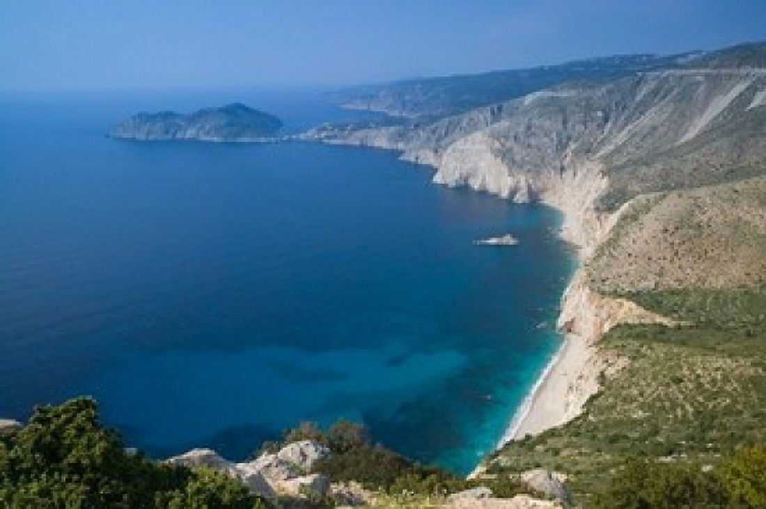 Coastline View Assos Kefalonia Ionian Islands Greece Canvas Art - Walter Bibikow DanitaDelimont (36 x 24)
