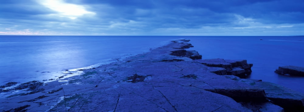 Coastline at dusk Eype Bay Dorset England Canvas Art - Panoramic Images (27 x 9)