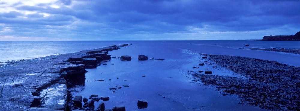 Coastline at dusk Eype Bay Dorset England Canvas Art - Panoramic Images (36 x 12)