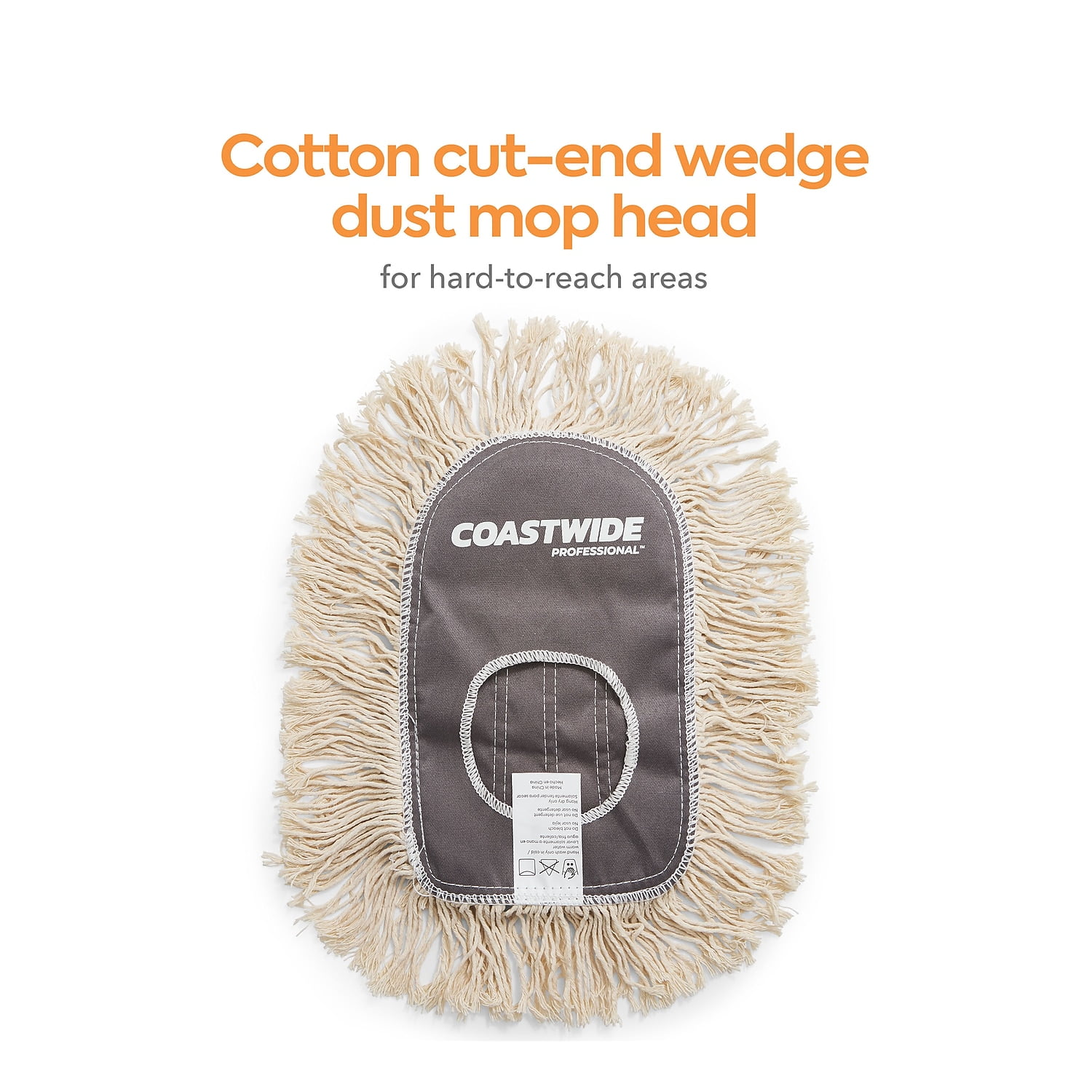 Cut-End Dust Mop Head, Wedge Shaped, Cotton, White Cut-End Dust Mop Head, Wedge Shaped, Cotton, White