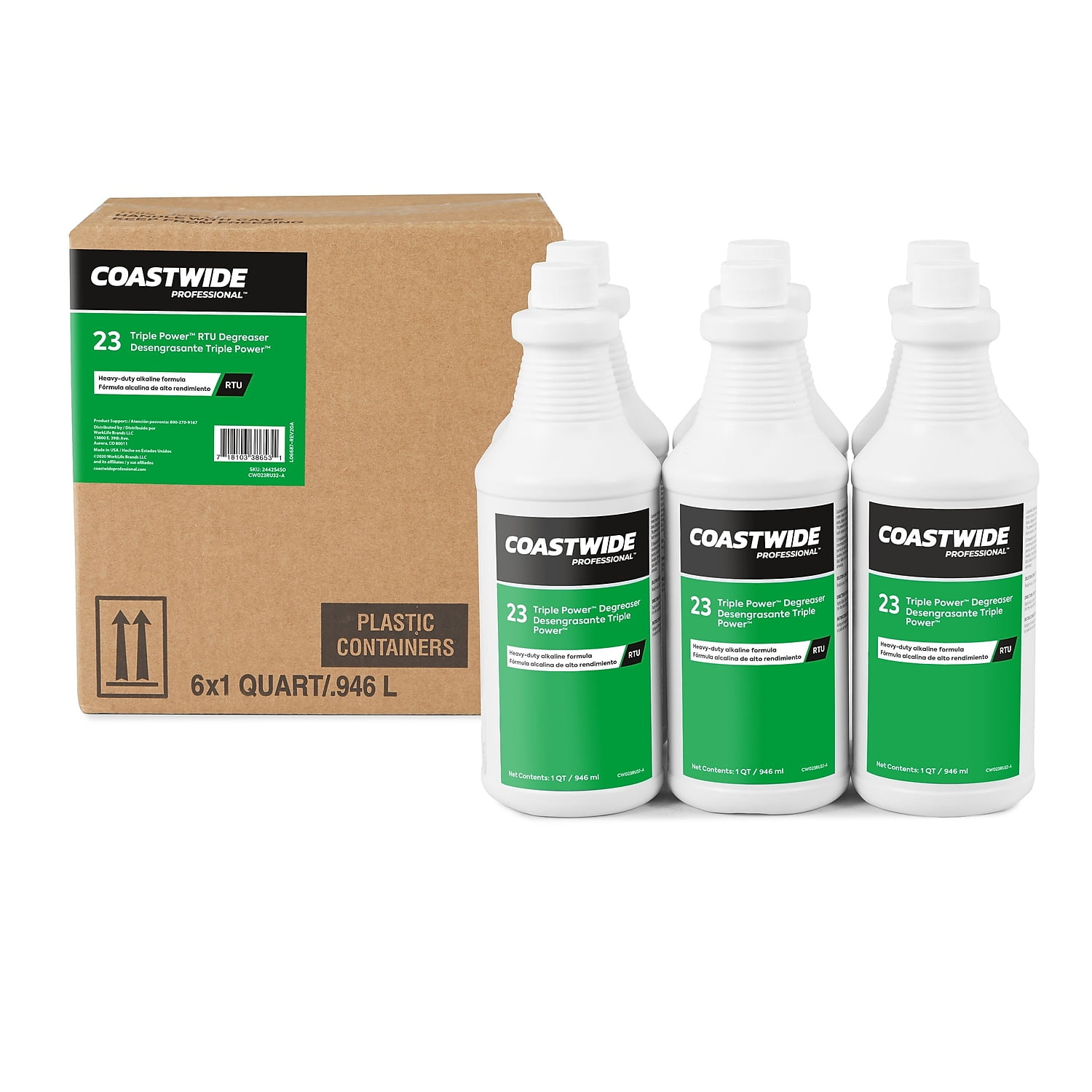 Triple Power Degreaser, Citrus Scent, 0.95 L Bottle, 6/Carton