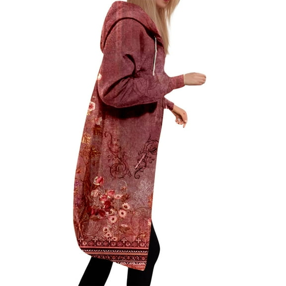 Coat B for Womens Hoodies Coat Fall Winter Warm Pockets Drawstring Zipper Open Thin Hooded Jackets Long Cardigans Tops Outwear Long Zip Hoodie Sweatshirt Womens Hoodie Softy Sweat Shirt Hoodies