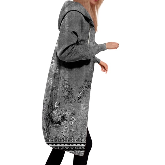 Coat B For Womens Hoodies Coat Fall Winter Warm Pockets Drawstring Zipper Open Thin Hooded Jackets Long Cardigans Tops Outwear Women Zip up Womens Zip up Tunic Sweatshirt Womens Lightweight Sweatshirt