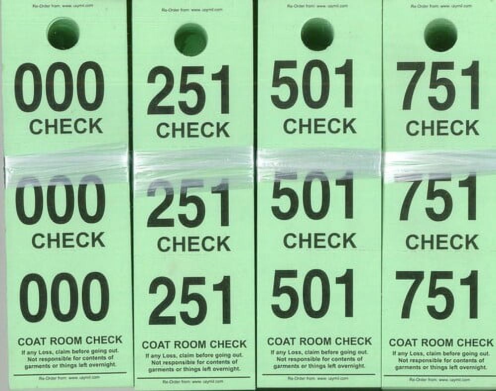 Coat Check Tickets 1,000 1-5/8 x 5-1/4 (Green)