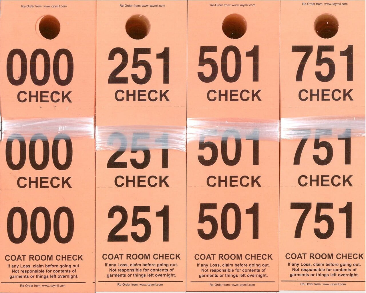 Coat Check Tickets 1,000 1-5/8 x 5-1/4 (Salmon)