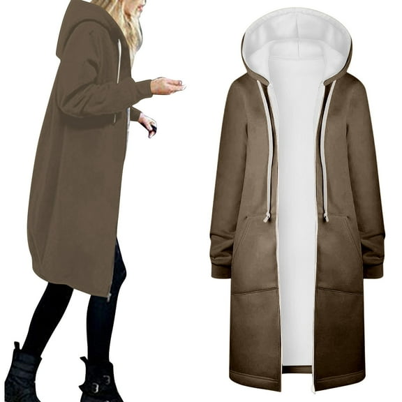 Coat For G Womens Hoodies Coat Fall Winter Warm Pockets Drawstring Zipper Open Thin Hooded Jackets Long Cardigans Tops Outwear Sweatshirt Hooded Pullover Women Winter Hoodies with Zipper Fall Clothes