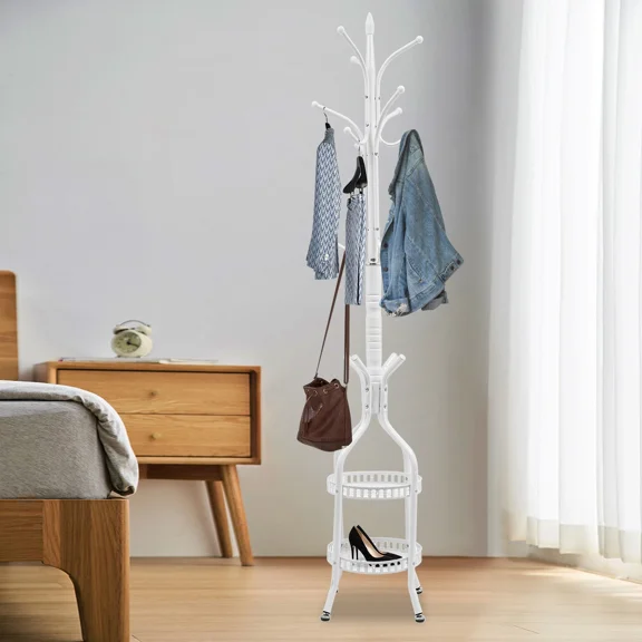 Coat Hanger Stand Max Load About 15kg Metal Coat Rack 31*31*185cm White Hat Rack