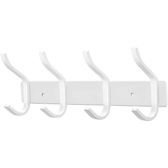 Coat Hanger Wall Mount, 12 Inch Coat Hooks Wall Mount with 4 Hooks, White Wall Hooks for Entryway, Bathroom - for Hanging Backpack, Bag, Coat, Purse, Hat, Towel, Clothes
