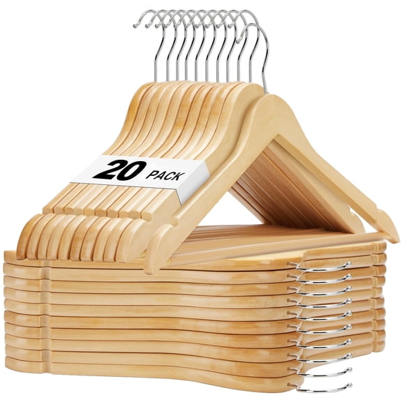 Beiled Wooden Hangers 20 Pack, Wood Pants Skirt Suit Shirt Clothes Hangers, Natural