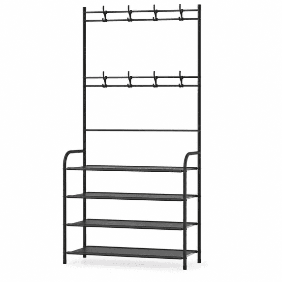 Entryway Coat and Shoe Rack - 5 Tier Freestanding Organizer with Hanger Stand