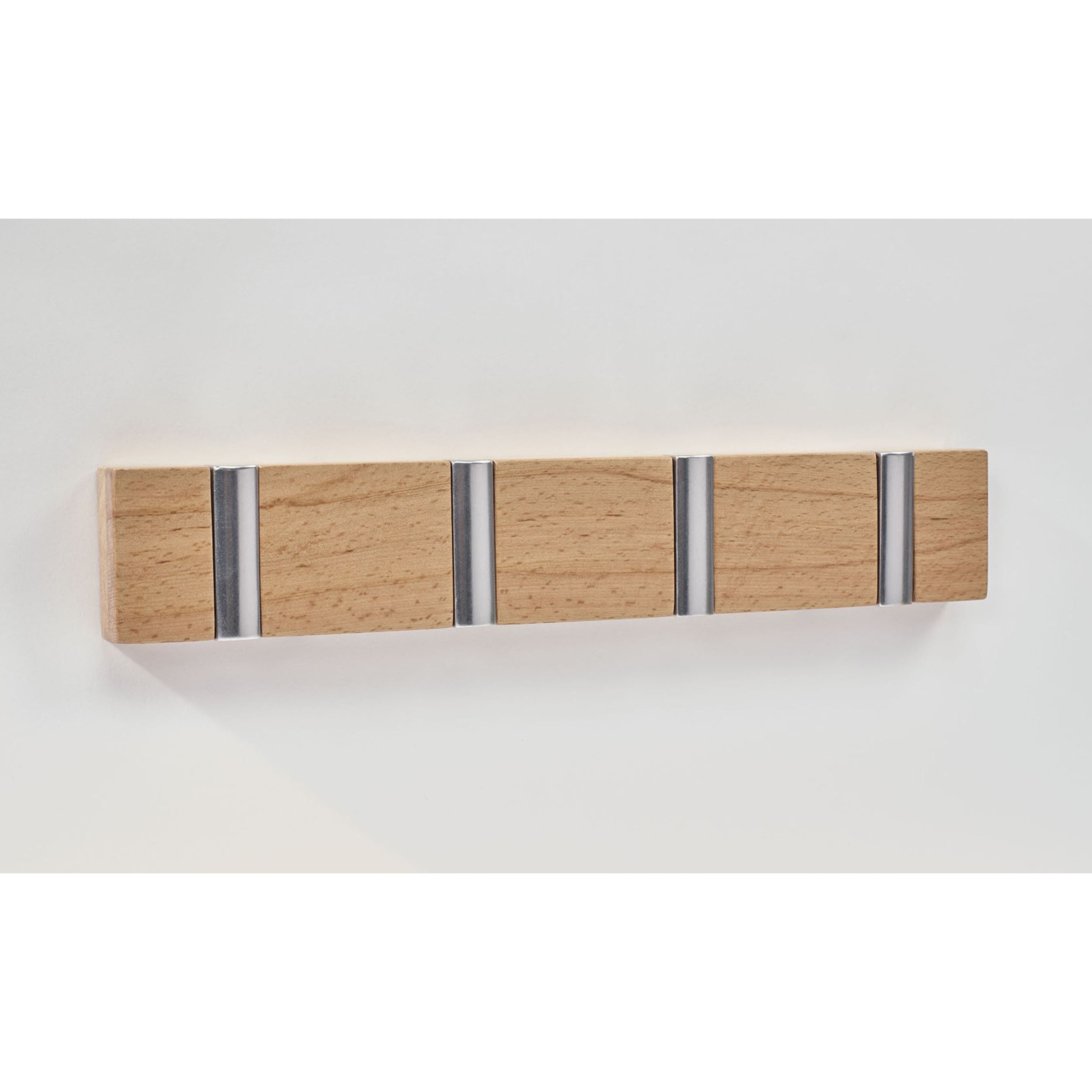 Coat Hideaway Modern Wall Mounted 4Hook Square Coat Rack, Beech