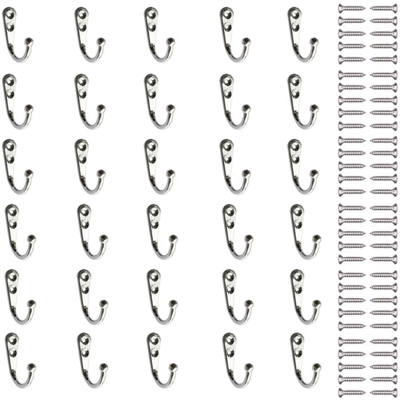 Coat Hook, 30 Unique Pieces Metal Hooks And Racks Storage With Screws For Home, Shelves, Drawers, Lockers, Bath - Silver