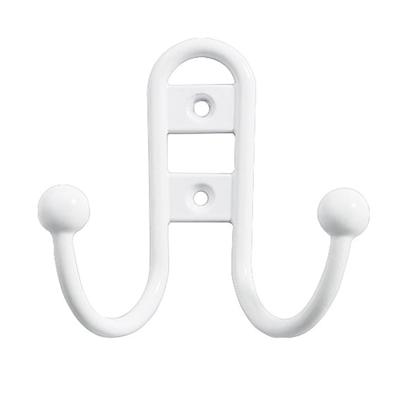 Coat Hook (Wall Hook, Entryway Hook, Decorative Hook), Spray Paint White, Double Prong Wall Hook, Holds 35 Lbs, Die-Cast Construction, Includes Hardware, Great For Towels, Robes, Coats & Backpacks