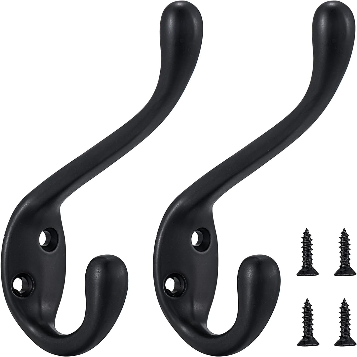 Coat Hooks 10 Pack - Heavy Duty Wall Mounted Matte Black Double Hooks ...