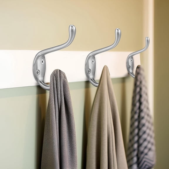 Coat Hooks 20 Pack - Heavy Duty Wall Mounted Brushed Nickel Double Hooks for Hanging Clothes/Towels - Sturdiness Design with Better Mounting System
