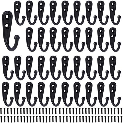 Black Rustic Wall Mounted Metal Coat Hooks with Screws, 38 Pack