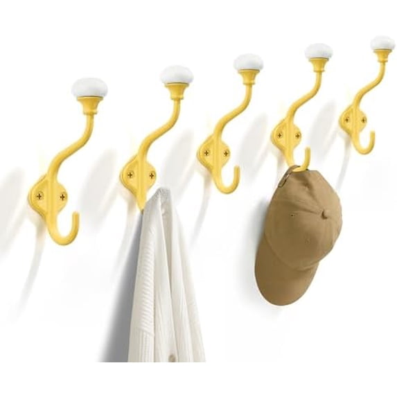 Coat Hooks - 5 Pack Yellow Towel Hooks Robe Hooks Decorative Wall Hooks ...