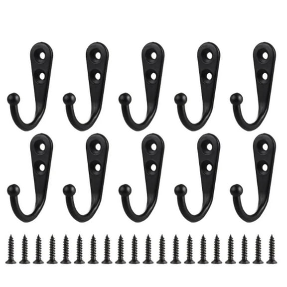 Coat Hooks Black, 10 Pack Jacket Hooks Wall Mounted Stainless Steel Single Robes Hook Heavy Duty, Large Metal Hook for Entryway Kitchen Bedroom Bathroom Office Toilet, 1.2x1.7"