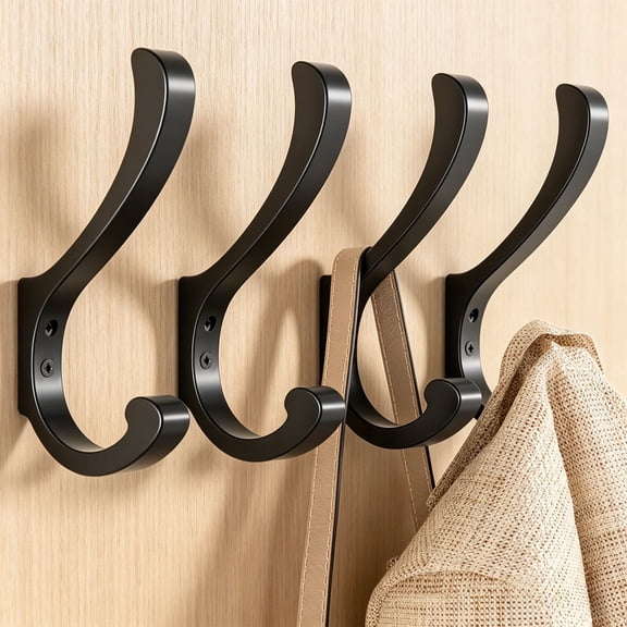 Heavy Duty Wall Mounted Hook Extended 5.4-Inch Version Black Metal Screw-In Hook for Backpacks Purses Clothing Towels and Bags Pack of 4
