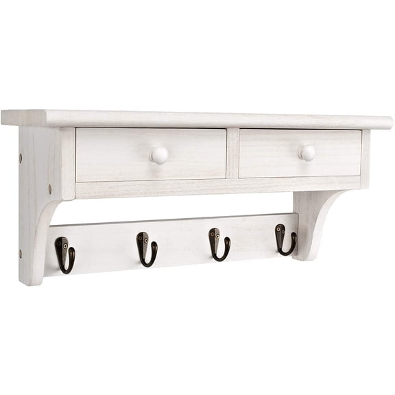 Coat Hooks Mounted, Rustic Wood Coat Rack Mount Shelf with Hooks, Farmhouse Coat Rack with Shelf & Coat Hook for Entryway, Mudroom, Bedroom, Kitchen, Bathroom(Walnut)